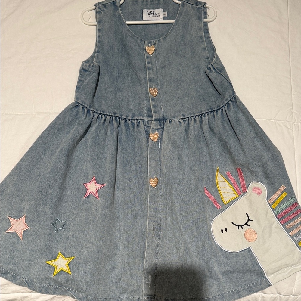 Lola + The Boys Denim Dress with Unicorn and Stars